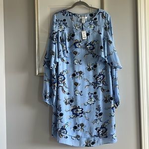 NWT WHBM Floral Knee Length Long Sleeves Ruffles Keyhole Neckline Size Large